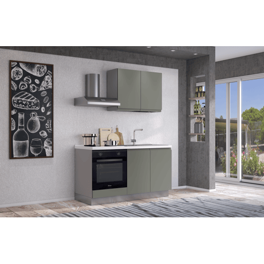 Cozinha com eletrodomésticos GILDA GOLA 150cm direita verde e cinza claro