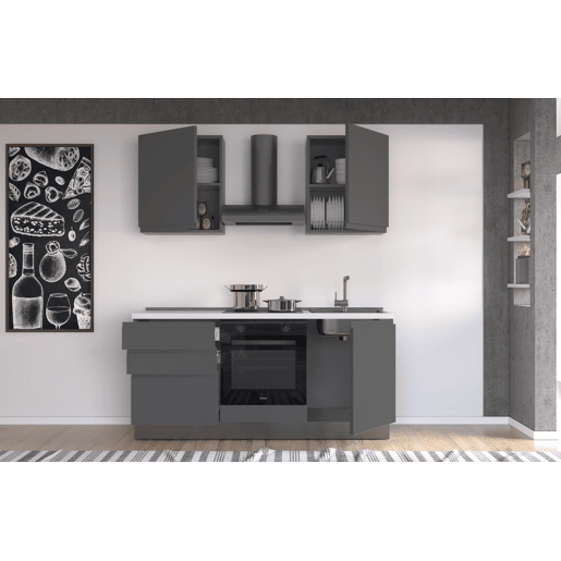 Cozinha com eletrodomésticos GILDA GOLA 180cm direita cinza escuro e titânio