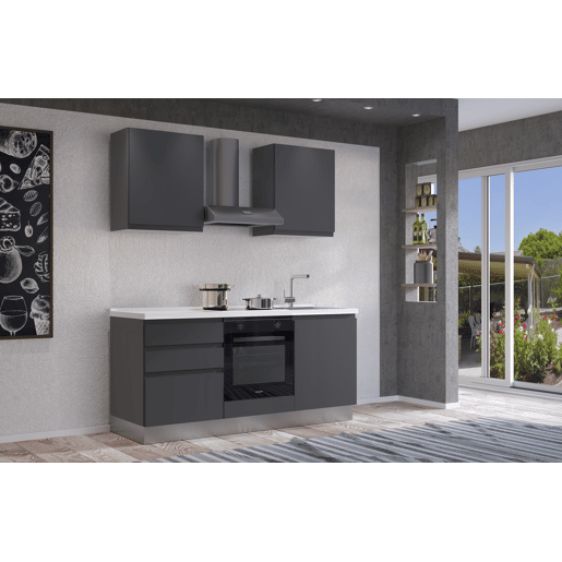 Cozinha com eletrodomésticos GILDA GOLA 180cm direita cinza escuro e titânio