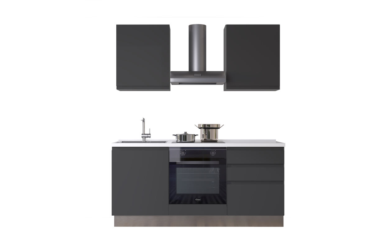 Cocina con electrodomésticos gilda gola 180cm izquierda gris oscuro y titanio