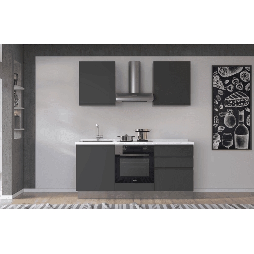 Cozinha com eletrodomésticos GILDA GOLA 180cm esquerda cinza escuro e titânio