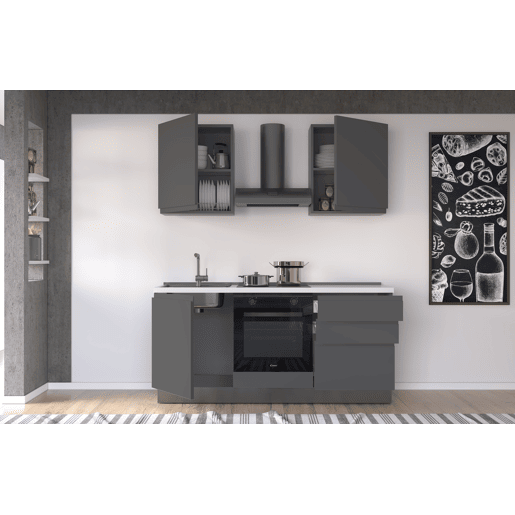 Cozinha com eletrodomésticos GILDA GOLA 180cm esquerda cinza escuro e titânio