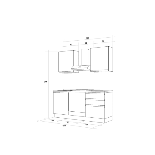 Cozinha com eletrodomésticos GILDA GOLA 180cm esquerda cinza escuro e titânio