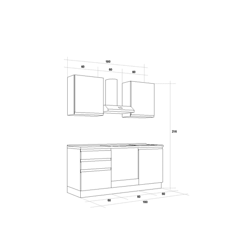 Cozinha com eletrodomésticos GILDA GOLA 180cm direita cinza claro