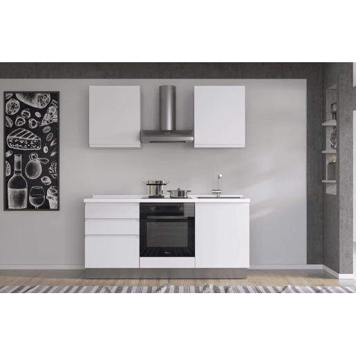 Cozinha com eletrodomésticos GILDA GOLA 180cm direita branco mate e cinza claro