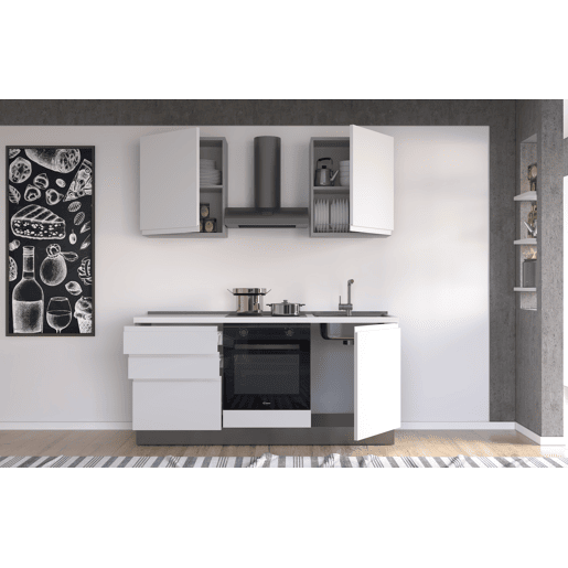 Cozinha com eletrodomésticos GILDA GOLA 180cm direita branco mate e cinza claro