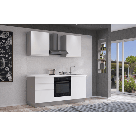 Cozinha com eletrodomésticos GILDA GOLA 180cm direita branco mate e cinza claro