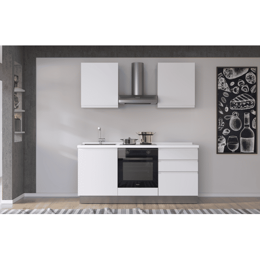 Cozinha com eletrodomésticos GILDA GOLA 180cm esquerda branco mate e cinza claro