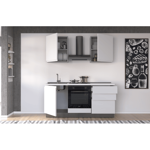 Cozinha com eletrodomésticos GILDA GOLA 180cm esquerda branco mate e cinza claro