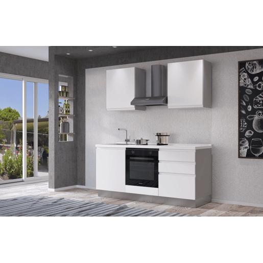 Cozinha com eletrodomésticos GILDA GOLA 180cm esquerda branco mate e cinza claro