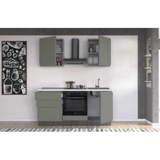 Cozinha com eletrodomésticos GILDA GOLA 180cm direita verde e cinza claro