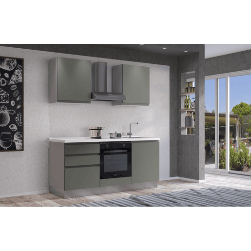 Cozinha com eletrodomésticos GILDA GOLA 180cm direita verde e cinza claro