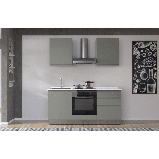 Cozinha com eletrodomésticos GILDA GOLA 180cm esquerda verde e cinza claro
