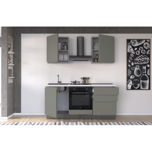 Cozinha com eletrodomésticos GILDA GOLA 180cm esquerda verde e cinza claro