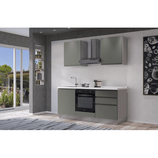 Cozinha com eletrodomésticos GILDA GOLA 180cm esquerda verde e cinza claro
