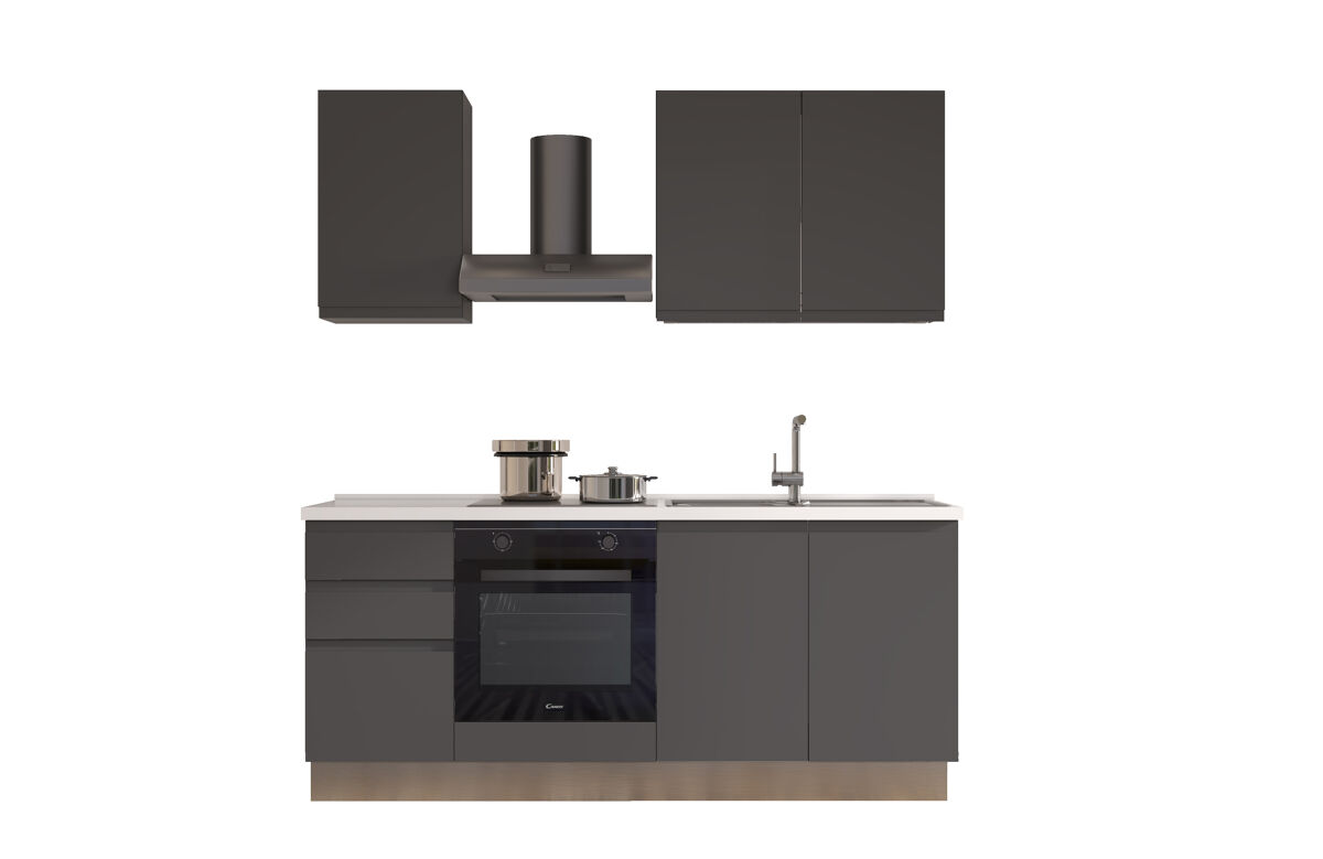 Cocina con electrodomésticos gilda gola 195cm derecha gris oscuro y titanio