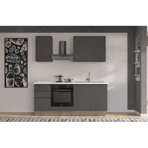Cozinha com eletrodomésticos GILDA GOLA 195cm direita cinza escuro e titânio