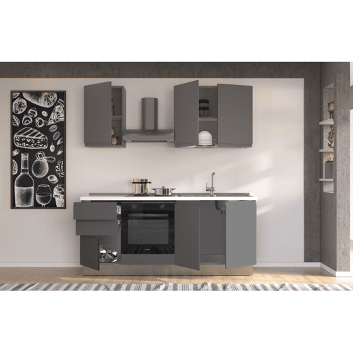 Cozinha com eletrodomésticos GILDA GOLA 195cm direita cinza escuro e titânio