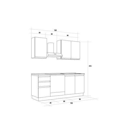 Cozinha com eletrodomésticos GILDA GOLA 195cm direita cinza escuro e titânio