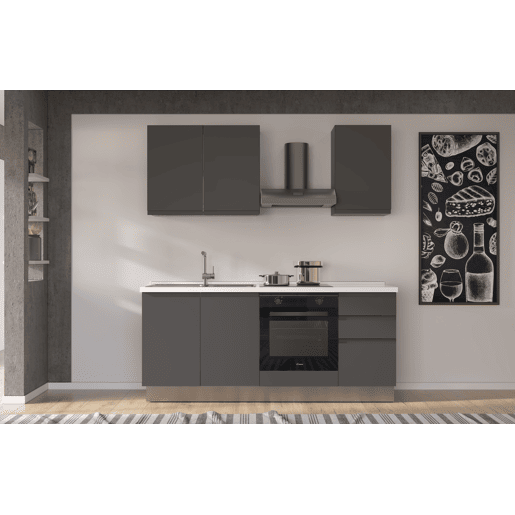 Cozinha com eletrodomésticos GILDA GOLA 195cm esquerda cinza escuro e titânio
