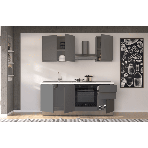 Cozinha com eletrodomésticos GILDA GOLA 195cm esquerda cinza escuro e titânio