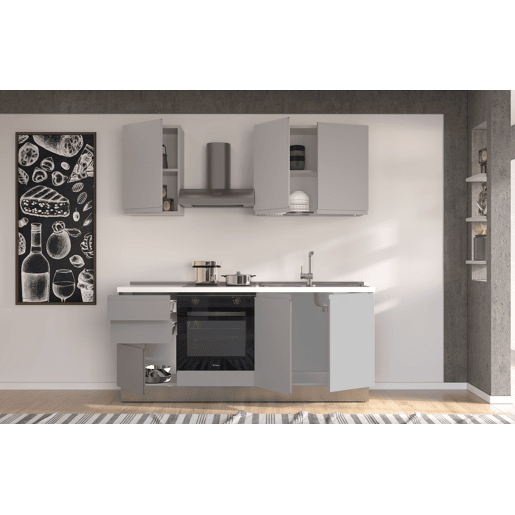 Cozinha com eletrodomésticos GILDA GOLA 195cm direita cinza claro