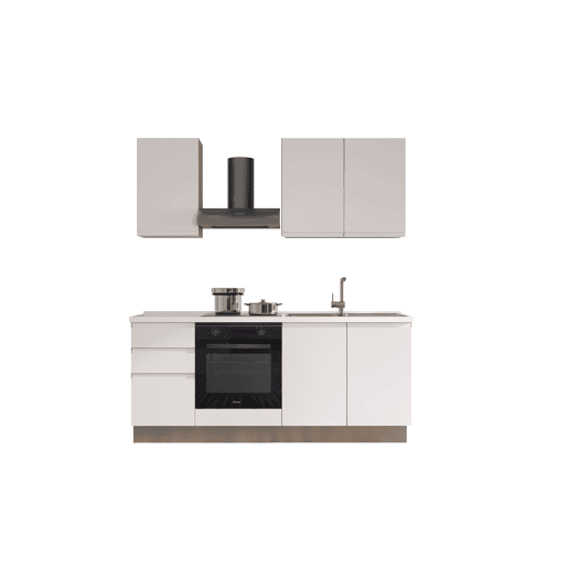 Cozinha com eletrodomésticos GILDA GOLA 195cm direita branco mate e cinza claro