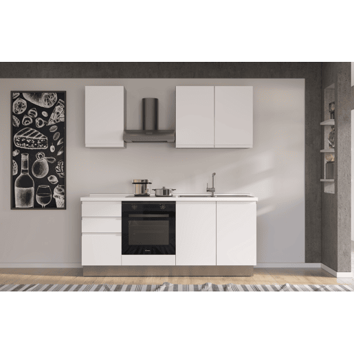 Cozinha com eletrodomésticos GILDA GOLA 195cm direita branco mate e cinza claro
