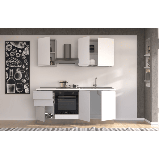 Cozinha com eletrodomésticos GILDA GOLA 195cm direita branco mate e cinza claro