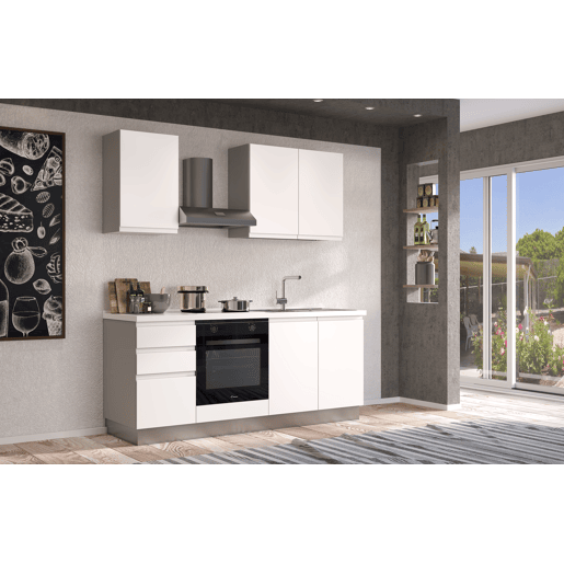 Cozinha com eletrodomésticos GILDA GOLA 195cm direita branco mate e cinza claro