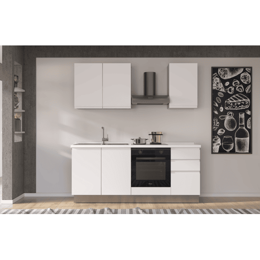 Cozinha com eletrodomésticos GILDA GOLA 195cm esquerda branco mate e cinza claro