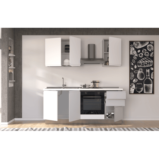 Cozinha com eletrodomésticos GILDA GOLA 195cm esquerda branco mate e cinza claro