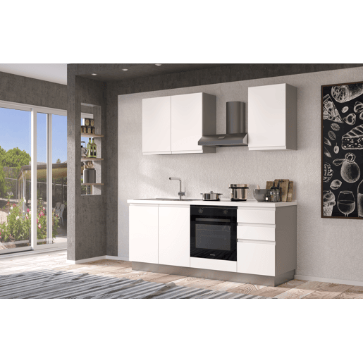 Cozinha com eletrodomésticos GILDA GOLA 195cm esquerda branco mate e cinza claro