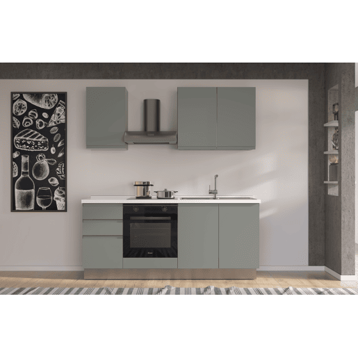 Cozinha com eletrodomésticos GILDA GOLA 195cm direita verde e cinza claro