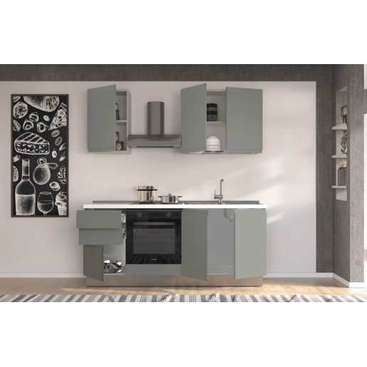 Cozinha com eletrodomésticos GILDA GOLA 195cm direita verde e cinza claro