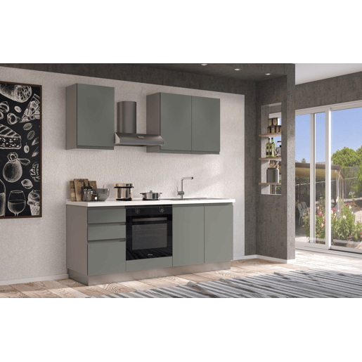 Cozinha com eletrodomésticos GILDA GOLA 195cm direita verde e cinza claro