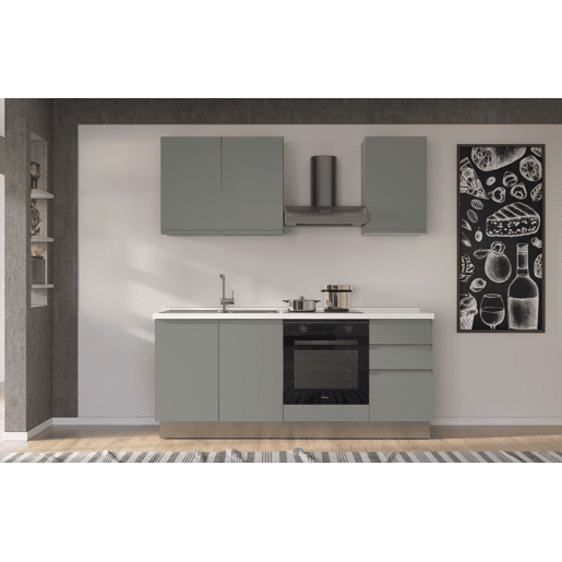 Cozinha com eletrodomésticos GILDA GOLA 195cm esquerda verde e cinza claro