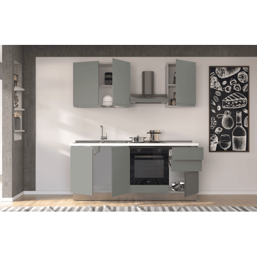 Cozinha com eletrodomésticos GILDA GOLA 195cm esquerda verde e cinza claro