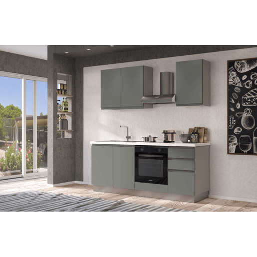 Cozinha com eletrodomésticos GILDA GOLA 195cm esquerda verde e cinza claro
