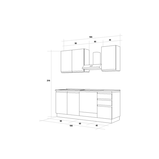 Cozinha com eletrodomésticos GILDA GOLA 195cm esquerda verde e cinza claro