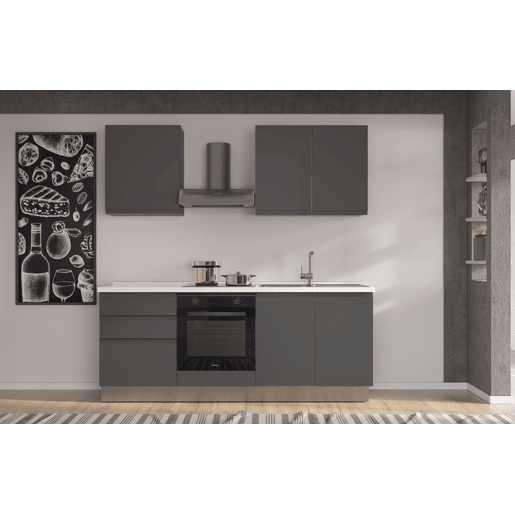 Cozinha com eletrodomésticos GILDA GOLA 210cm direita cinza escuro e titânio