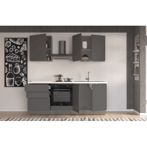 Cozinha com eletrodomésticos GILDA GOLA 210cm direita cinza escuro e titânio