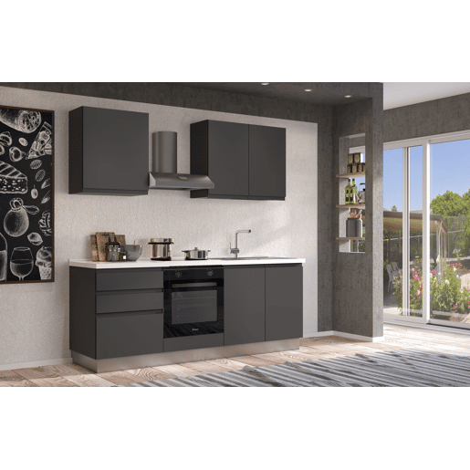 Cozinha com eletrodomésticos GILDA GOLA 210cm direita cinza escuro e titânio