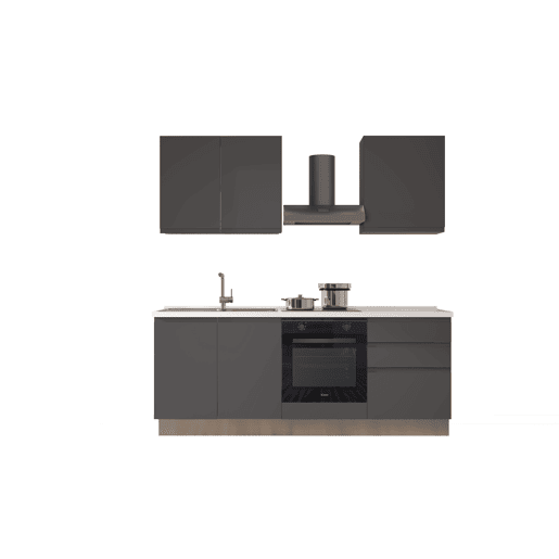 Cozinha com eletrodomésticos GILDA GOLA 210cm esquerda cinza escuro e titânio