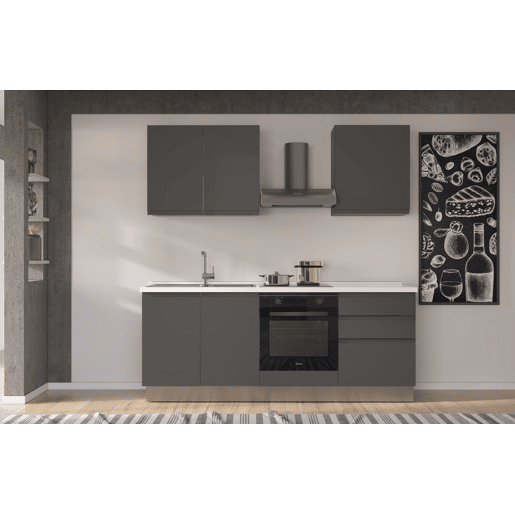 Cozinha com eletrodomésticos GILDA GOLA 210cm esquerda cinza escuro e titânio