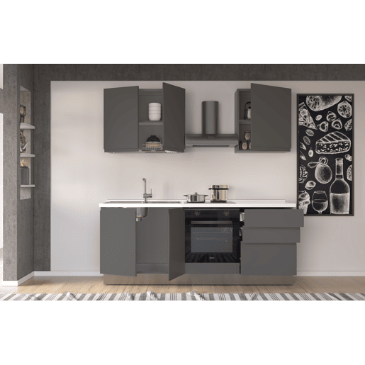 Cozinha com eletrodomésticos GILDA GOLA 210cm esquerda cinza escuro e titânio