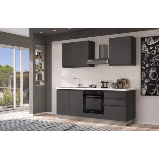 Cozinha com eletrodomésticos GILDA GOLA 210cm esquerda cinza escuro e titânio