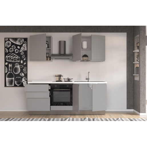 Cozinha com eletrodomésticos GILDA GOLA 210cm direita cinza claro