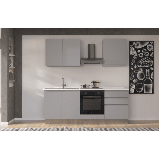 Cozinha com eletrodomésticos GILDA GOLA 210cm esquerda cinza claro