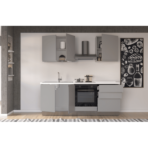 Cozinha com eletrodomésticos GILDA GOLA 210cm esquerda cinza claro